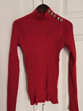 Red Ribbed Button-Shoulder Sweater - Brand